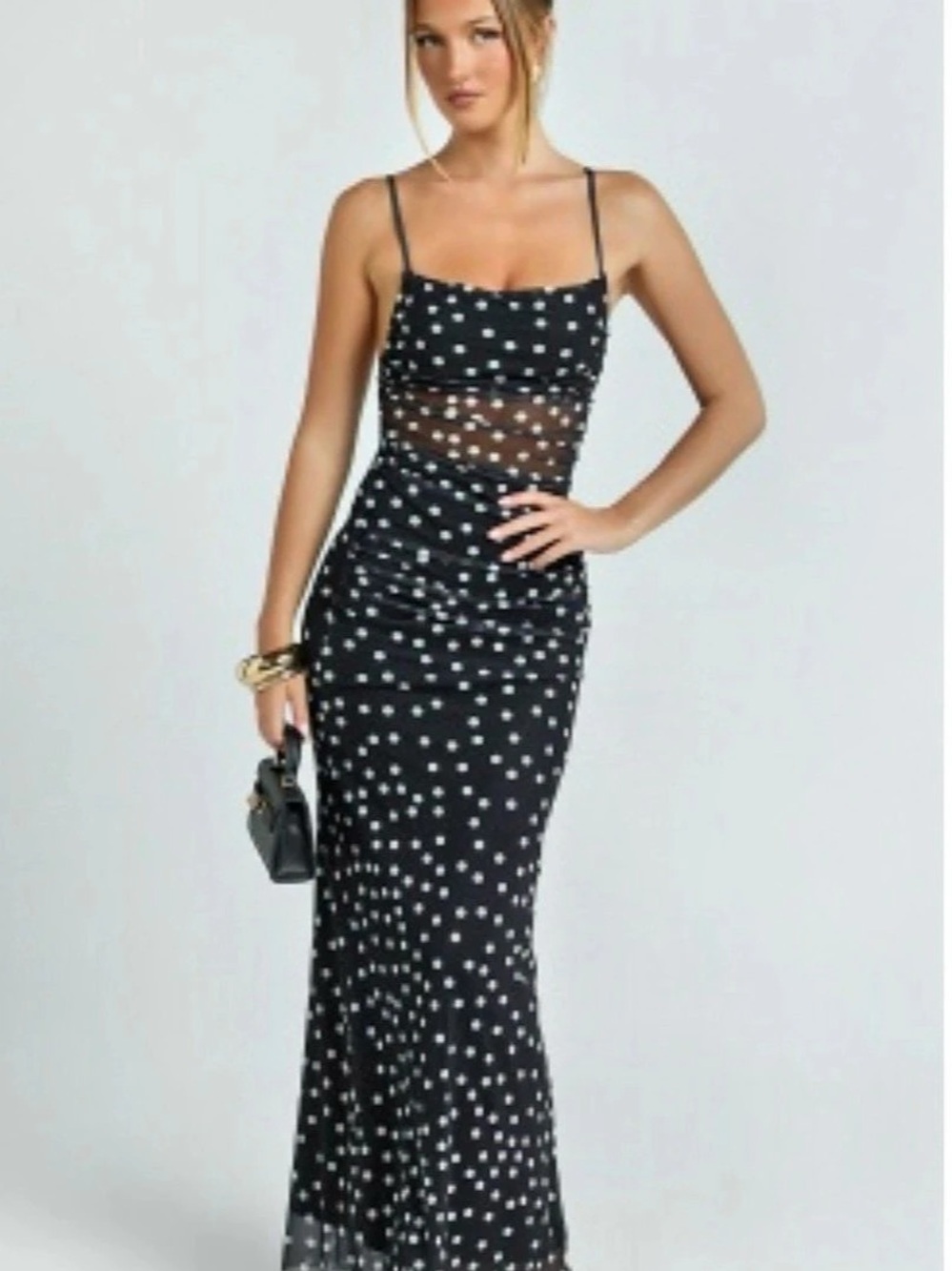 H&M Polka Dot Maxi Dress in Black & White Size S NWT